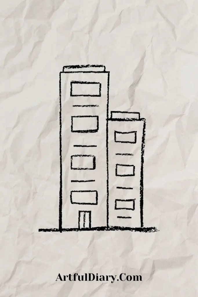 easy doodle drawing of buildings