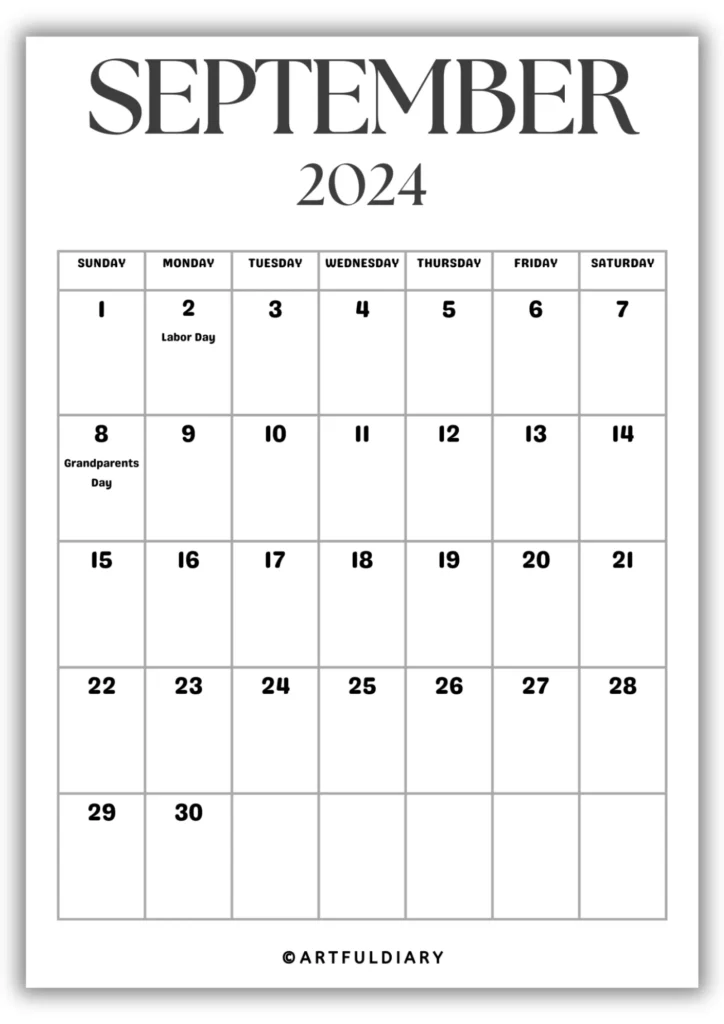 September Calendar 2024 Printable blank
