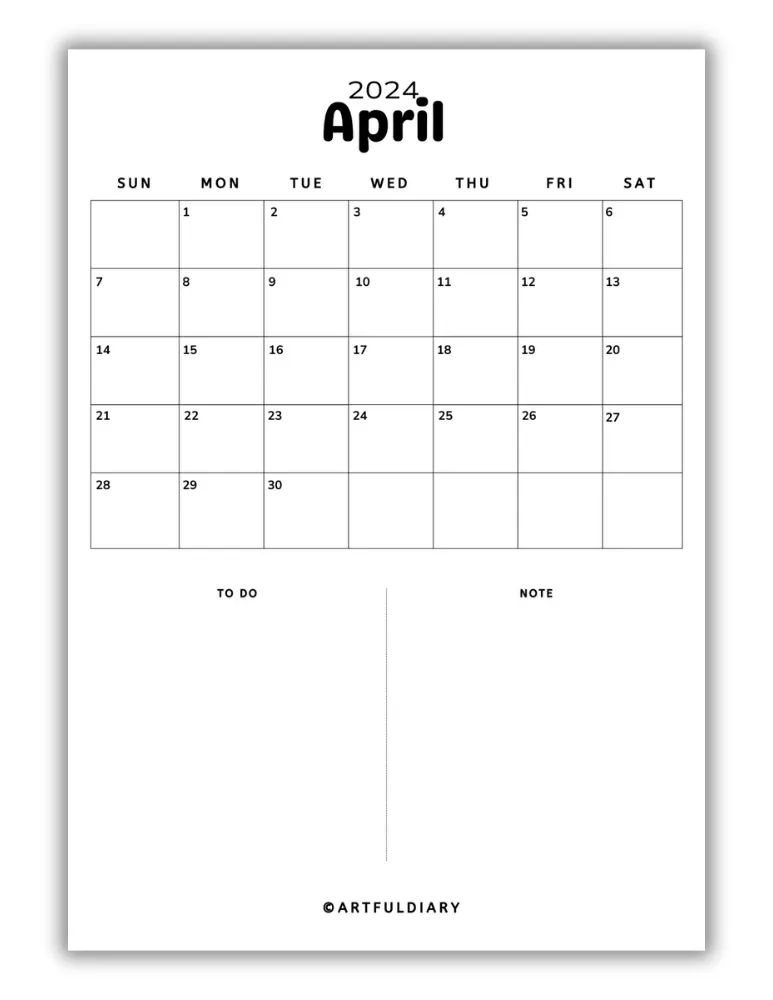April Blank Calendar Template (Vertical a4 size print)