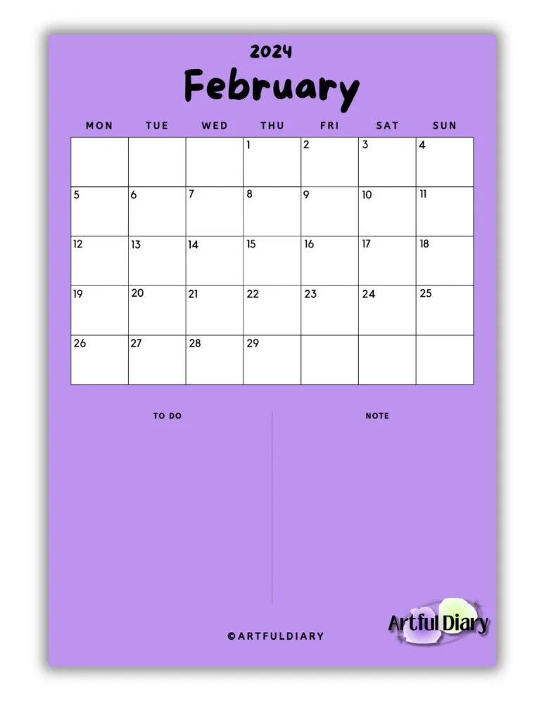 Purple Background february calendar template (vertical) a4 size