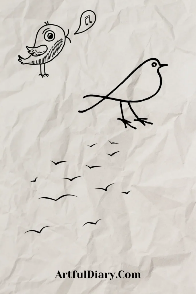 easy doodle drawing of birds