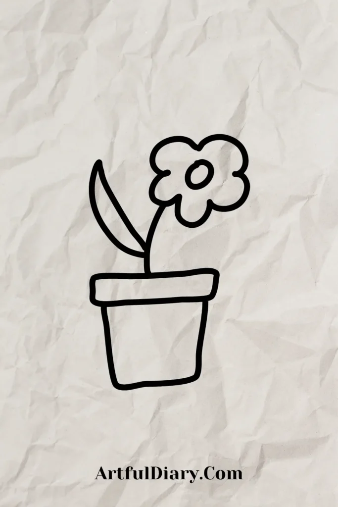 easy doodle drawing of a flowerpot