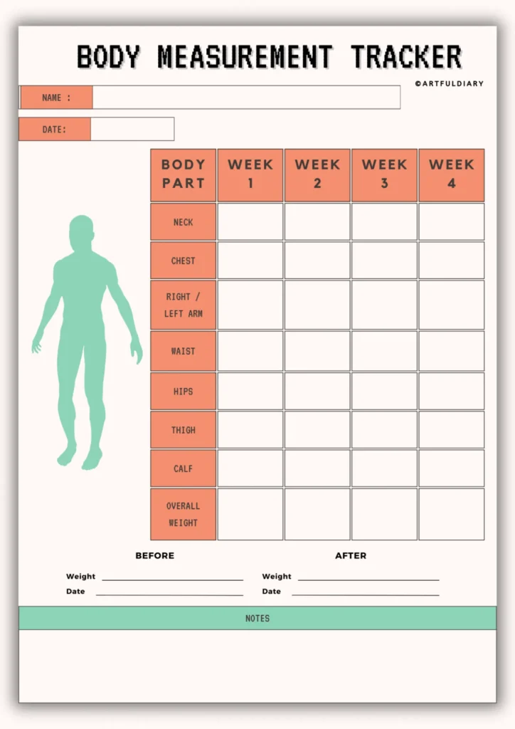PRINTABLE BODY MEASUREMENT TRACKER PREVIEW IMAGE
