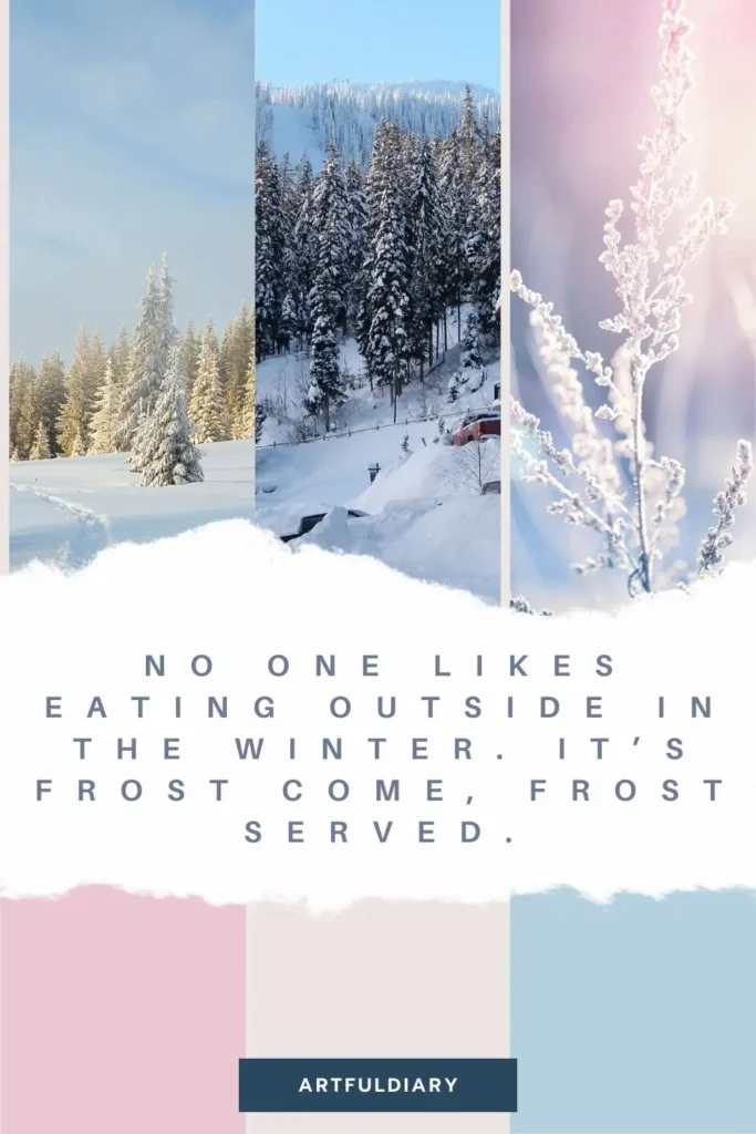 No one likes eating outside in the winter. It’s frost come, frost served. snow puns