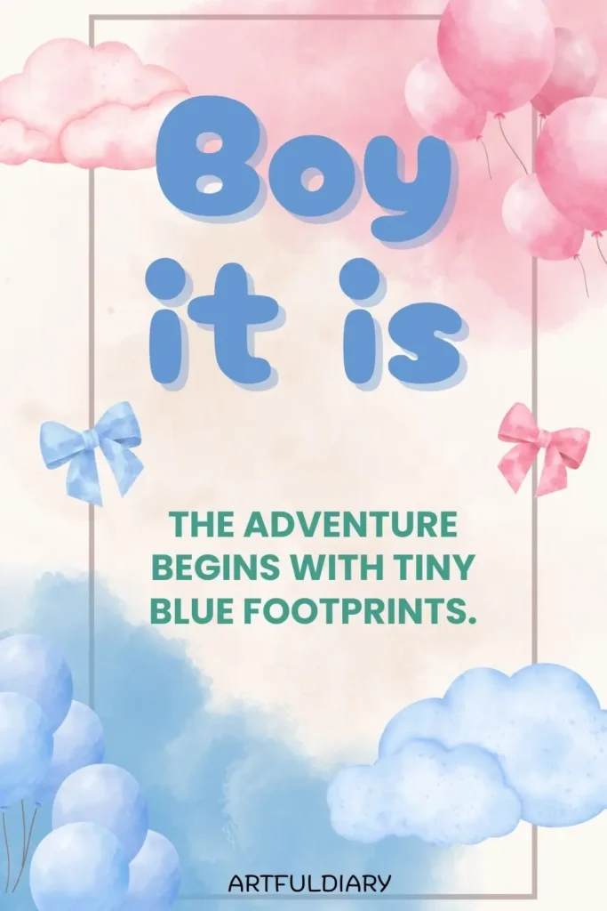 Boy it is, The adventure begins with tiny blue footprints, quotes