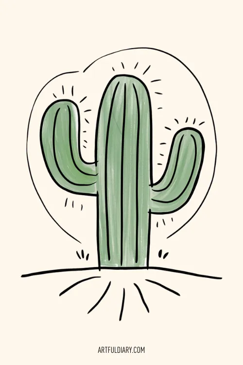 Cactus with color Simple drawing idea.