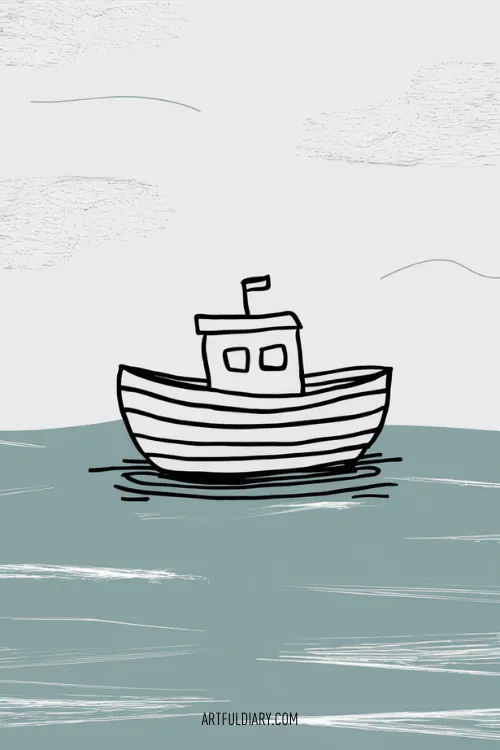 boat in sea Simple drawing idea.