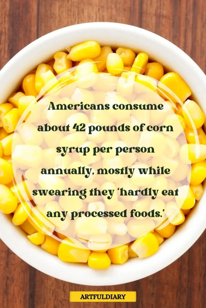 Americans consume about 42 pounds of corn syrup per person annually, mostly while swearing they ‘hardly eat any processed foods_ , corn puns