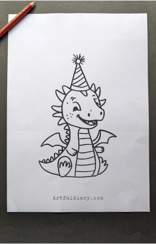 Baby Dragon with party hat drawing idea.