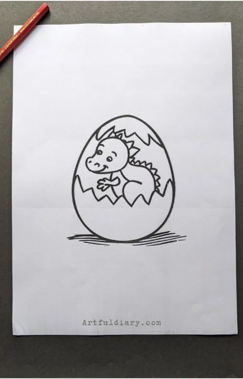 Baby dragon in eggshell drawing idea.