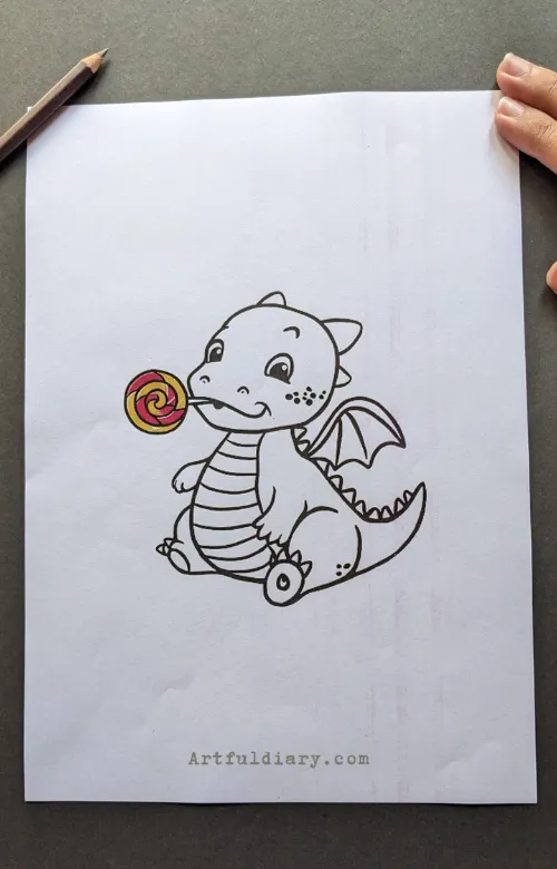 Baby dragon with colored lollipop drawing idea.