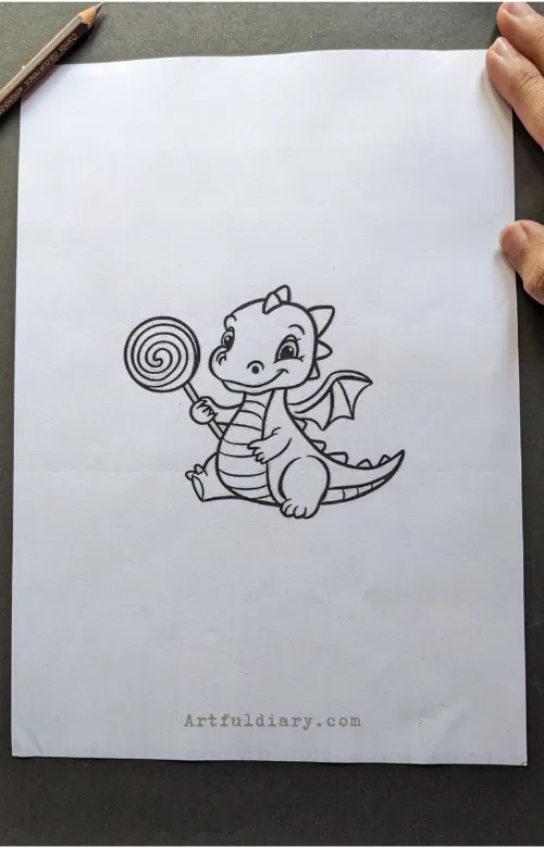 Baby dragon with lollipop drawing idea. cool dragon drawings