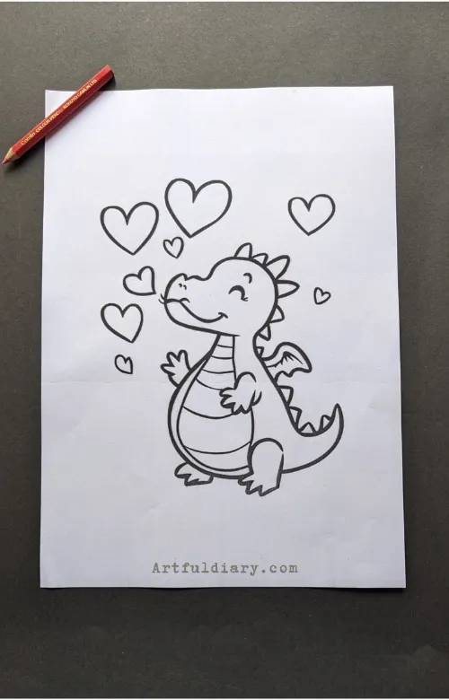 Dragon blowing heart bubbles drawing idea.