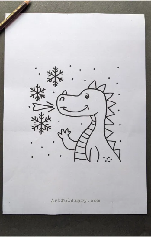 Dragon blowing snowflake drawing idea.