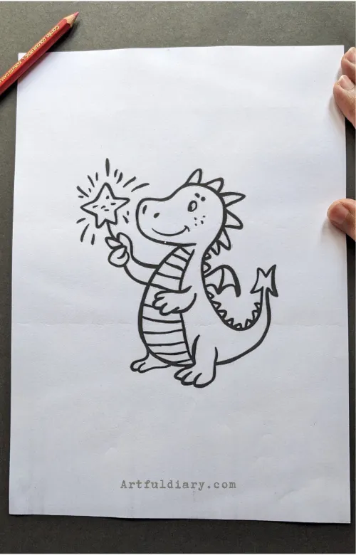 Dragon holding a star drawing idea. full body dragon drawing easy