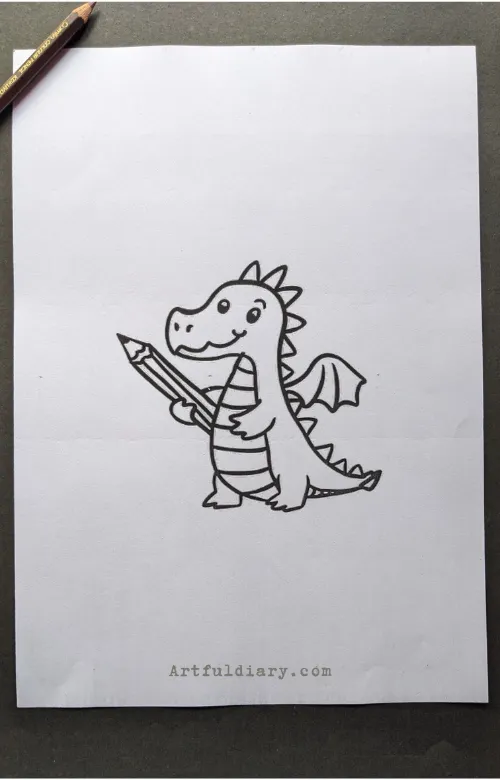 Dragon holding pencil drawing idea.