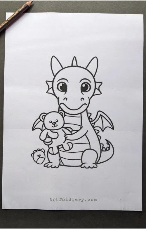 Dragon holding teddy bear drawing idea.