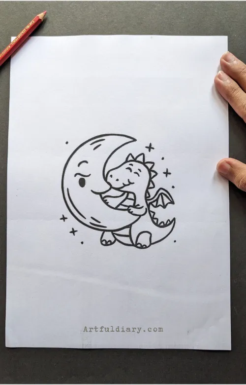 Dragon hugging moon drawing idea.