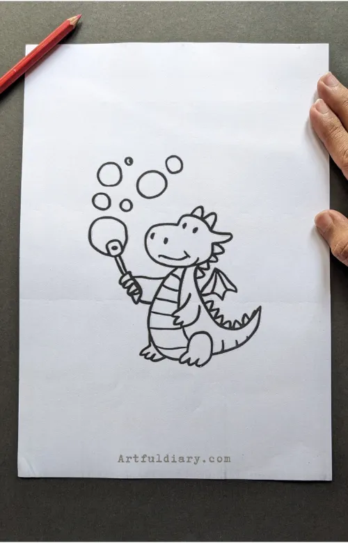 Dragon with bubble wand drawing idea.