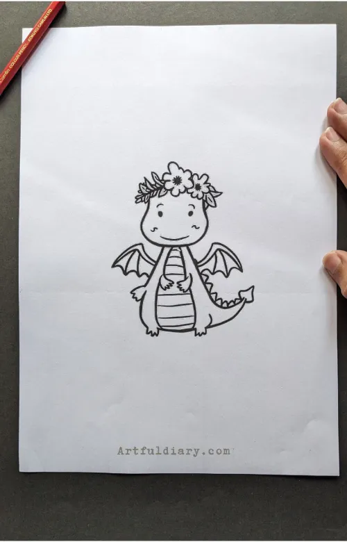 Dragon with flower crown drawing idea.