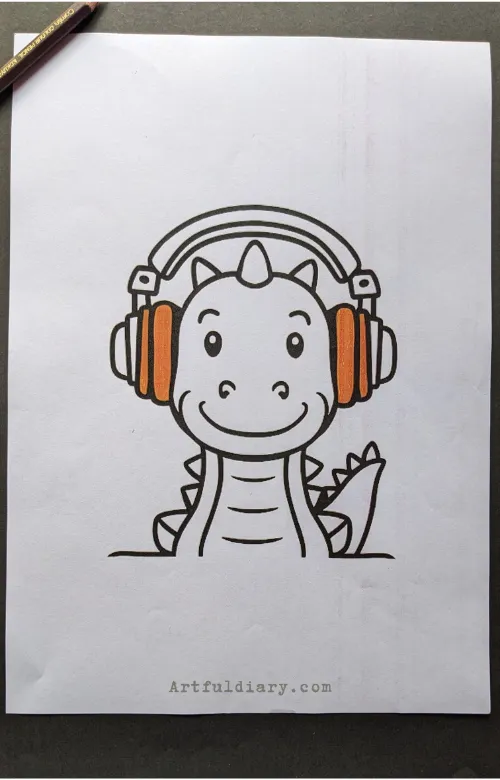 Dragon with headphones drawing idea.