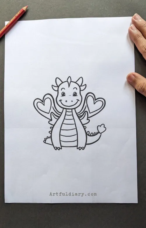 Dragon with heart wings drawing idea.