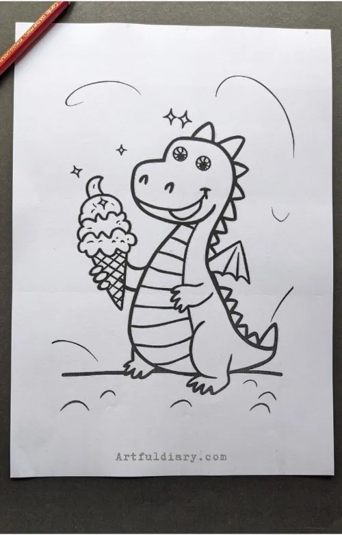 Dragon with ice cream cone drawing idea.