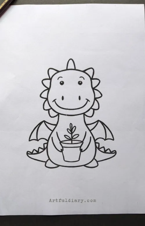 Dragon with plant pot drawing idea.