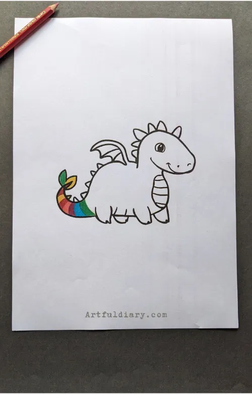 Dragon with rainbow tail drawing idea.