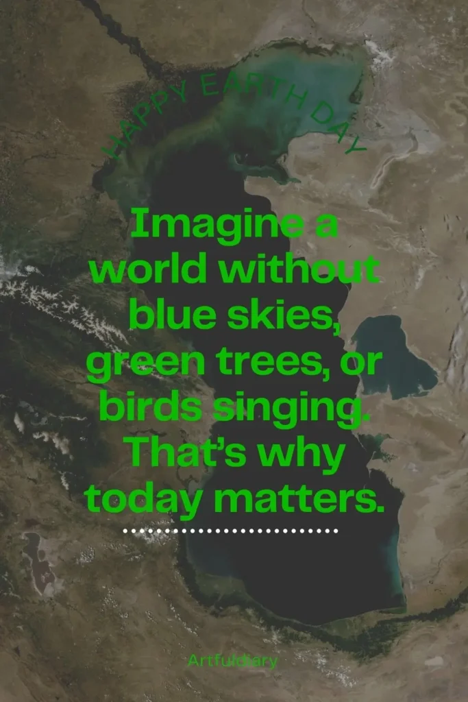 Imagine a world without blue skies, green trees, or birds singing. That’s why today matters, quotes