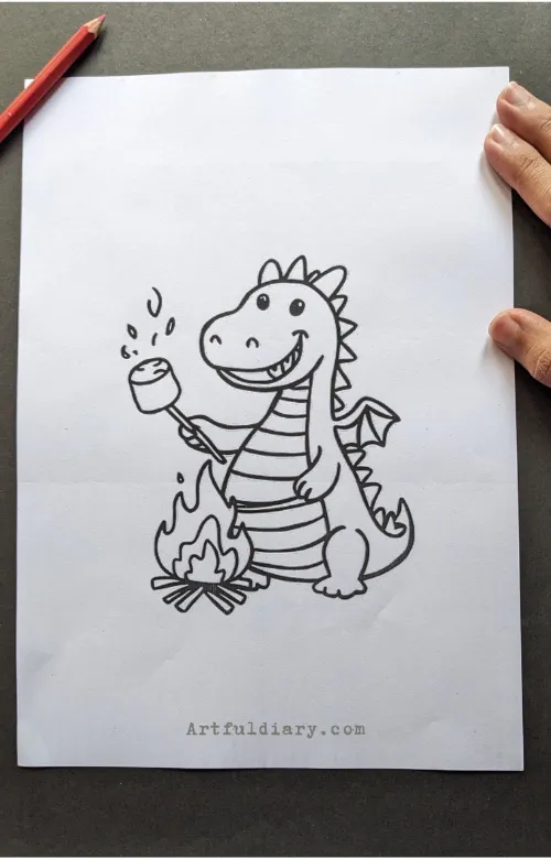 Marshmallow-roasting dragon drawing idea.