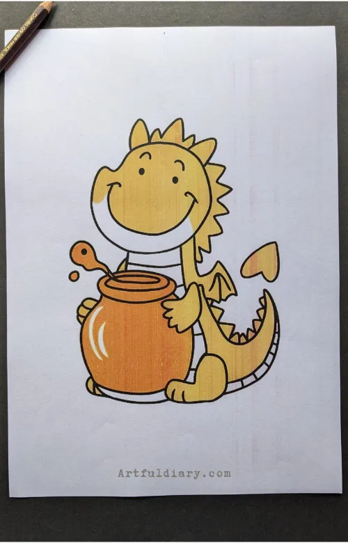 Yellow Dragon with honey pot drawing idea.