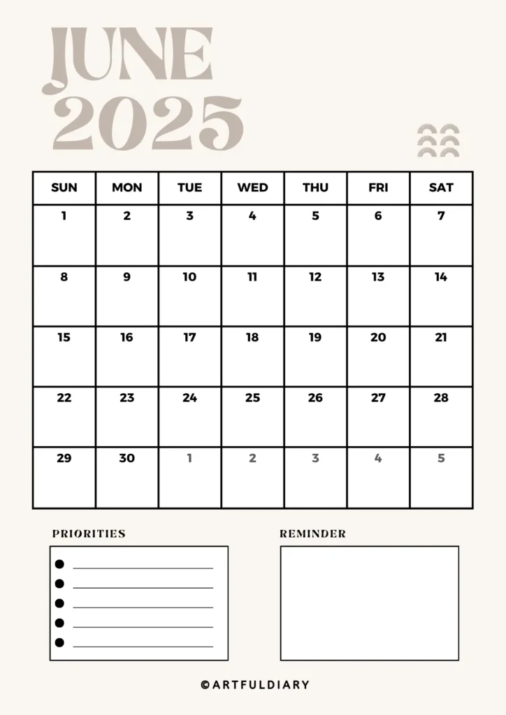June Calendar Template- Beige background