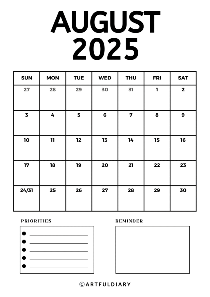 August 2025 Printable Calendar