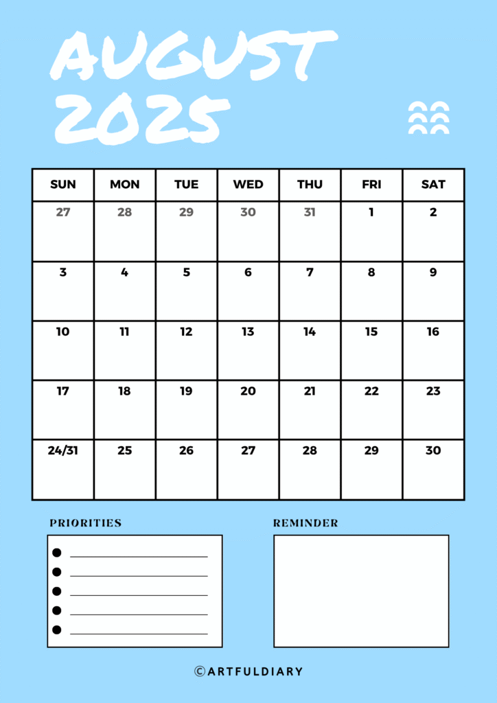 August 2025 Printable Calendar