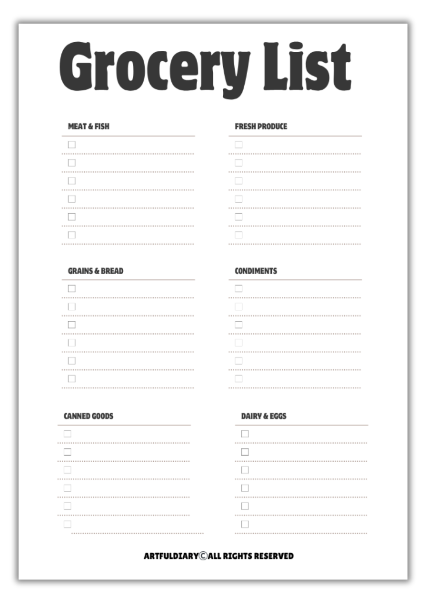 Free Grocery List Printable