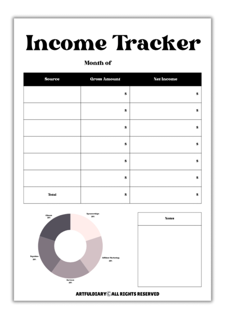 Free Income Tracker Printable Template - artfuldiary.com