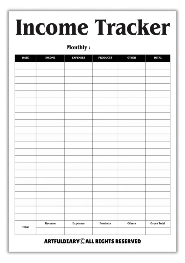 Free Income Tracker Printable Template - artfuldiary.com