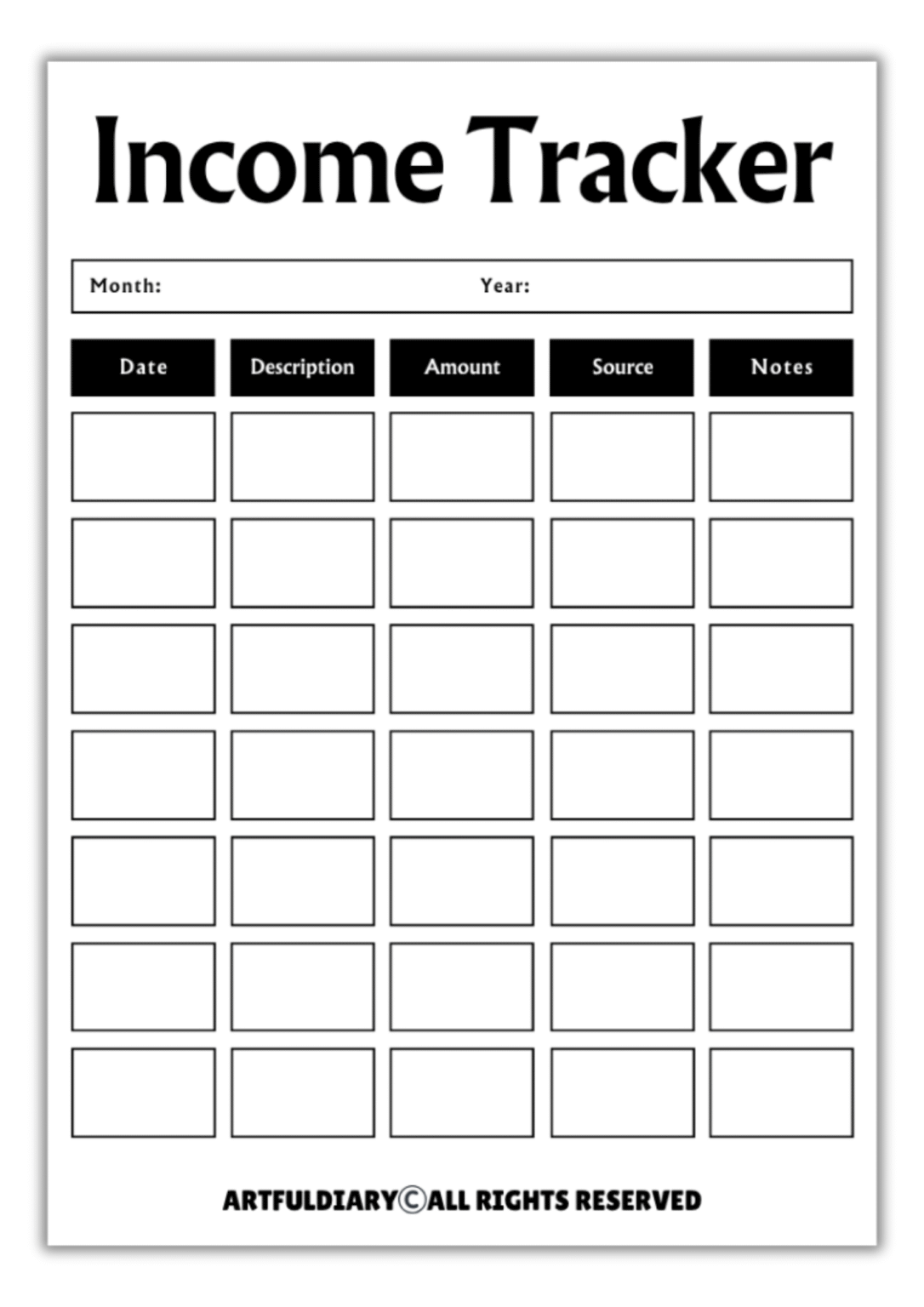Free Income Tracker Printable Template - artfuldiary.com