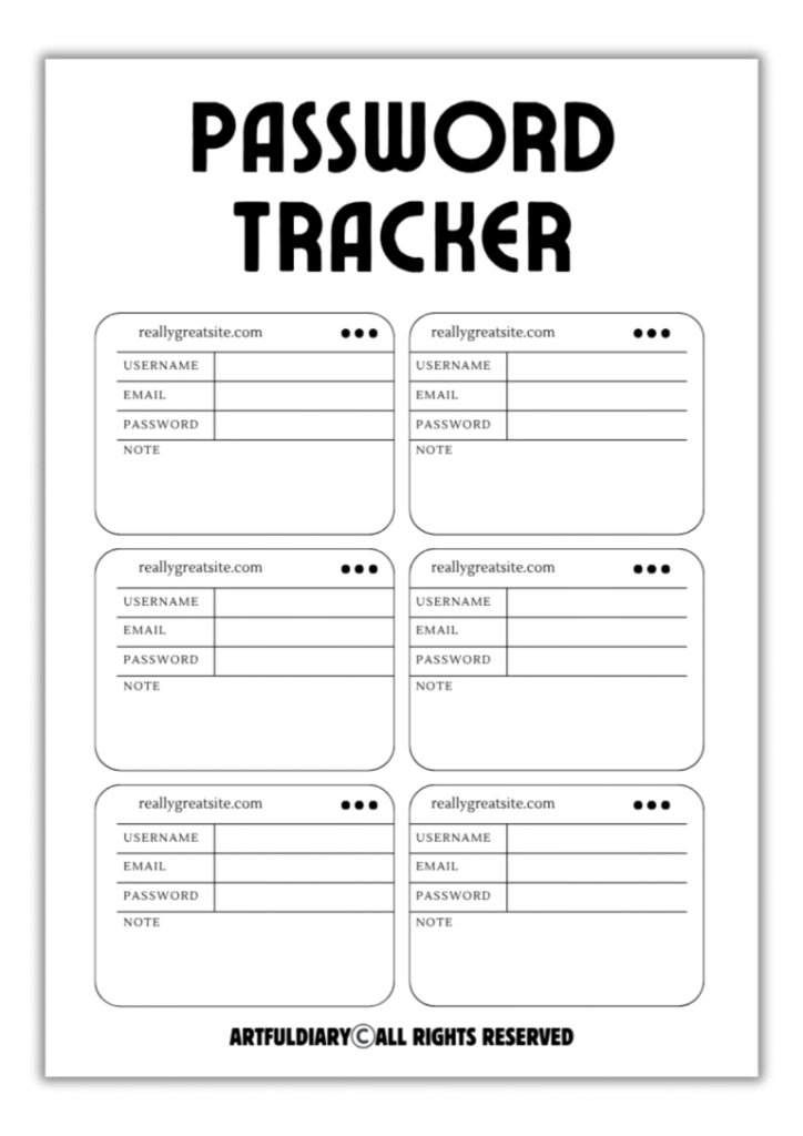 Free Password Tracker Printable Template - artfuldiary.com