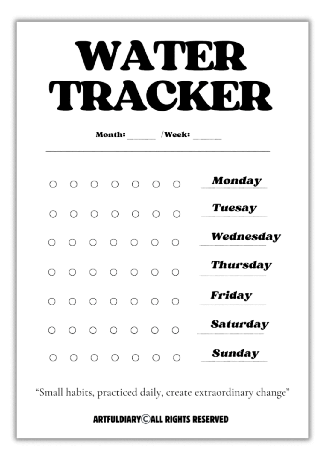 Free Water Tracker Printable - artfuldiary.com