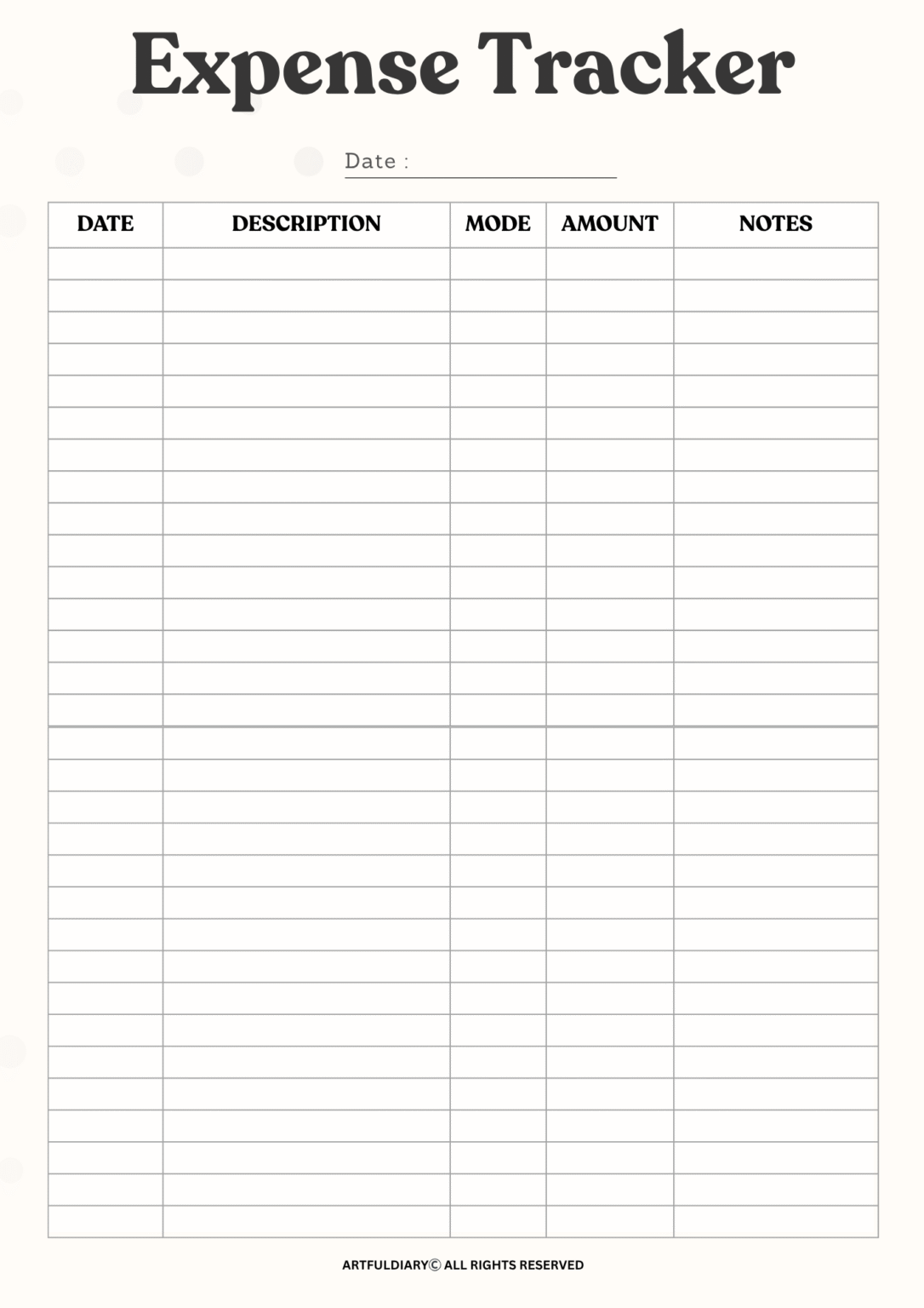 Free Printable Expense Tracker Templates - artfuldiary.com