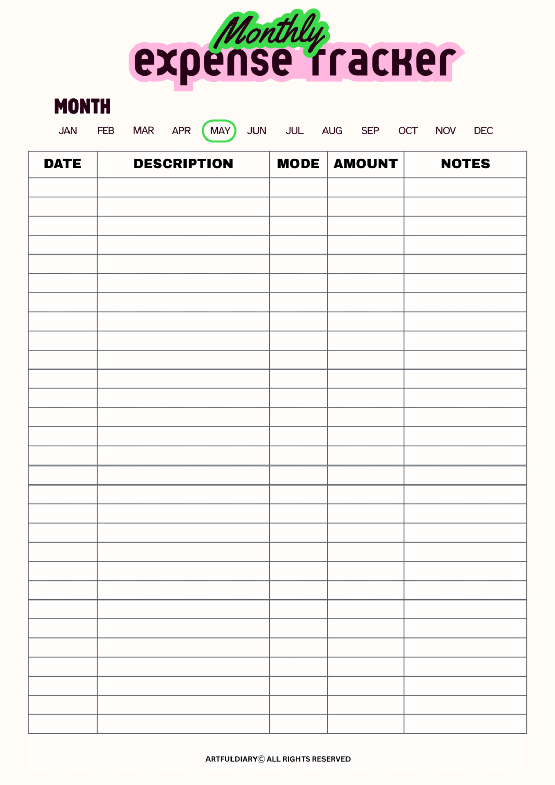 Free Printable Expense Tracker Templates - artfuldiary.com