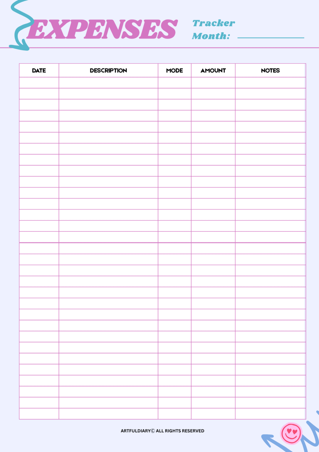 Free Printable Expense Tracker Templates - artfuldiary.com
