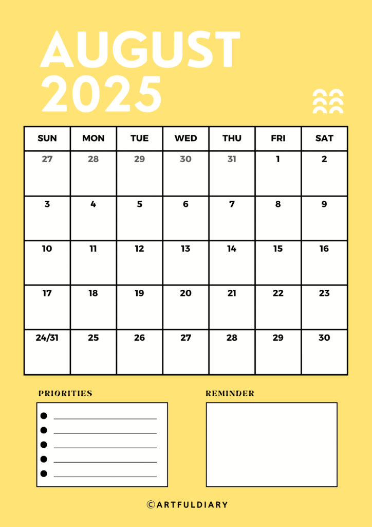 August 2025 Printable Calendar
