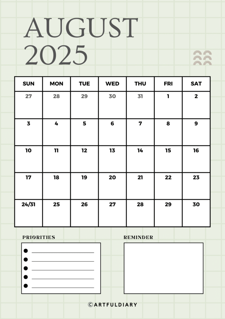 August 2025 Printable Calendar