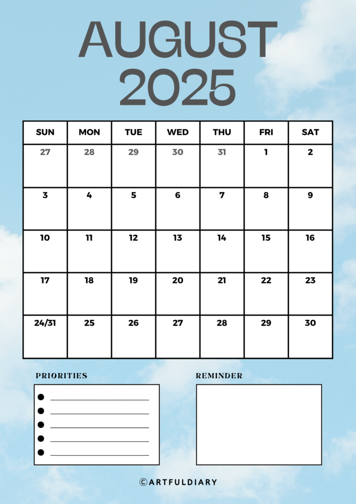 August 2025 Printable Calendar
