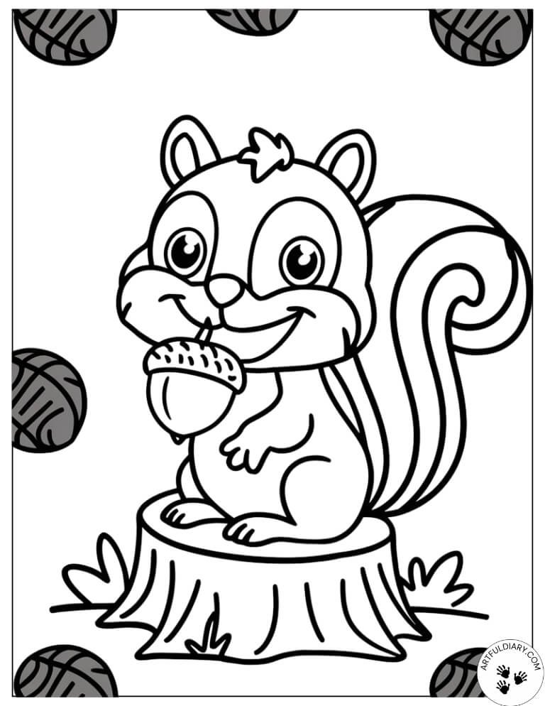 Big Acorn Snack Time — fall color pages