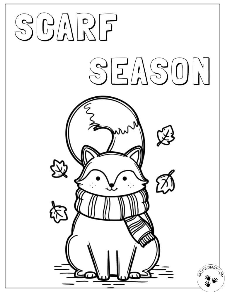 Cozy fox in a scarf — preschool fall coloring pages
