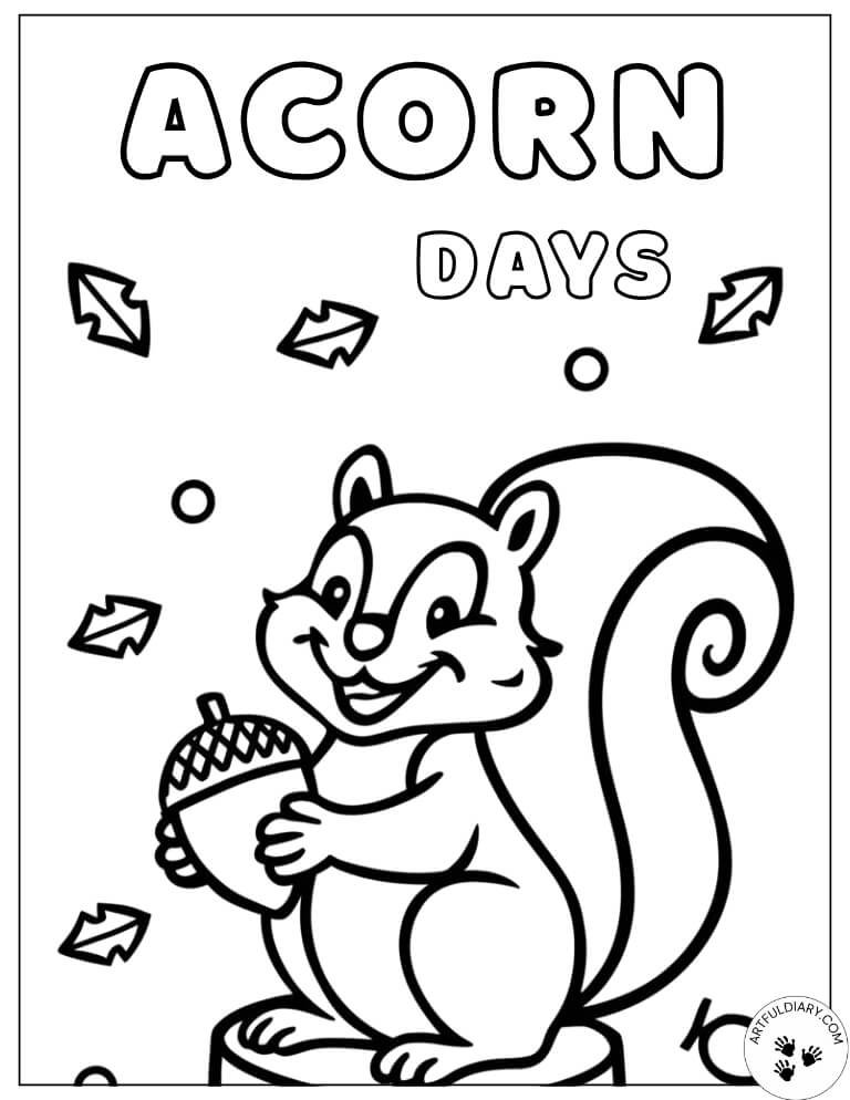 Cute Acorn Collector — free fall coloring sheets